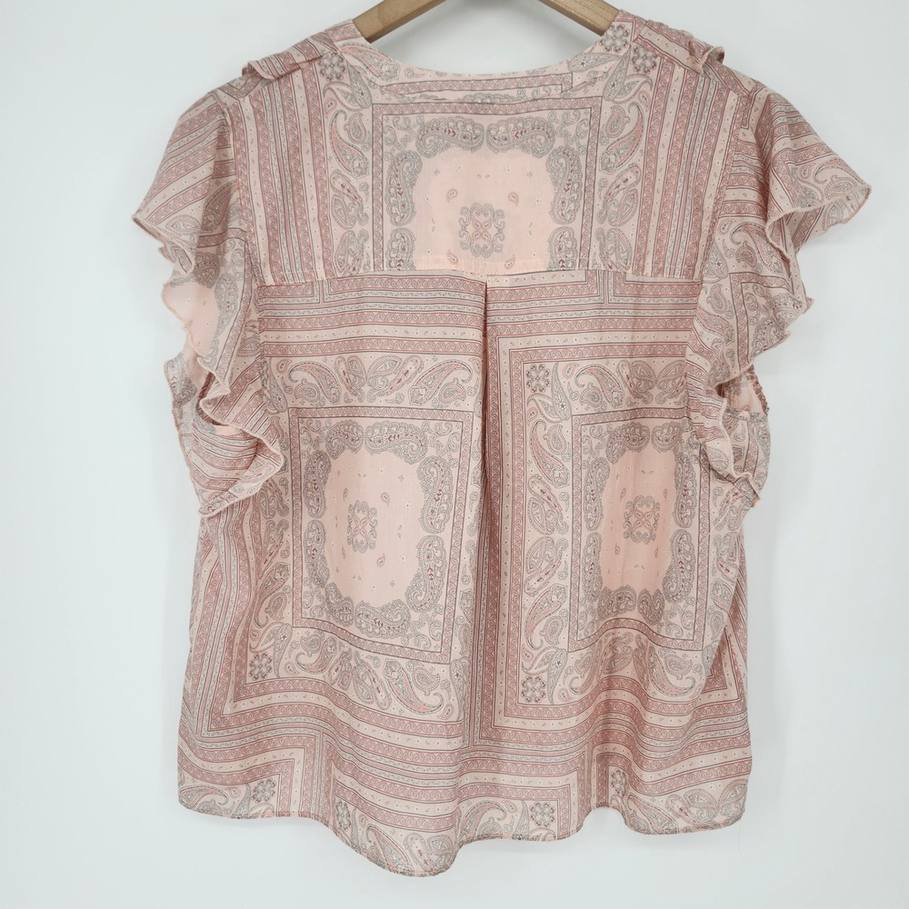 Universal Thread Womens Twee‎ Ruffle Top Size L Pink Bandana Romantic Peasant - Picture 7 of 7